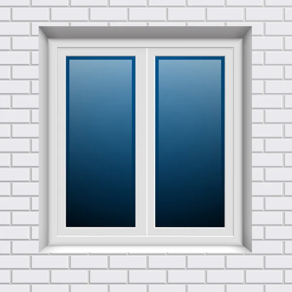Kunststofffenster in weißer Ziegelwand von außen — Stockvektor