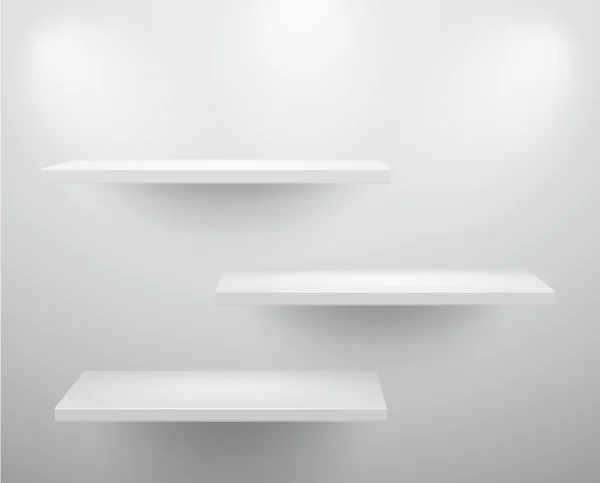 3D na białym tle puste półki na wystawie — Wektor stockowy