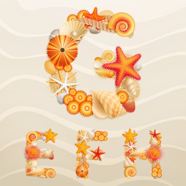 Vector sea life font on sand background. clipart