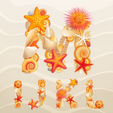 Vector sea life font on sand background clipart