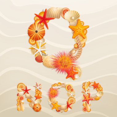 Vector sea life font on sand background. clipart