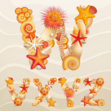 Vector sea life font on sand background. clipart