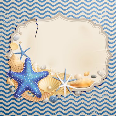 Vintage greeting card with shells clipart