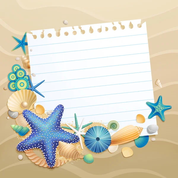 Cartão de saudação com conchas e estrelas do mar — Vetor de Stock