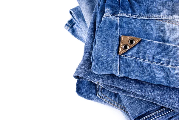 Empilement de jeans denim bleu — Photo