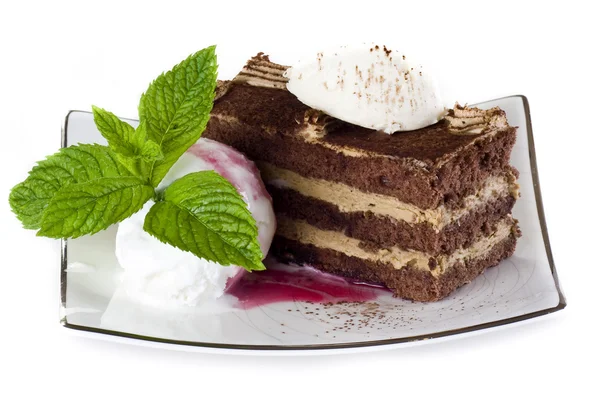 Tiramisu cake with ice cream — Stock Photo, Image