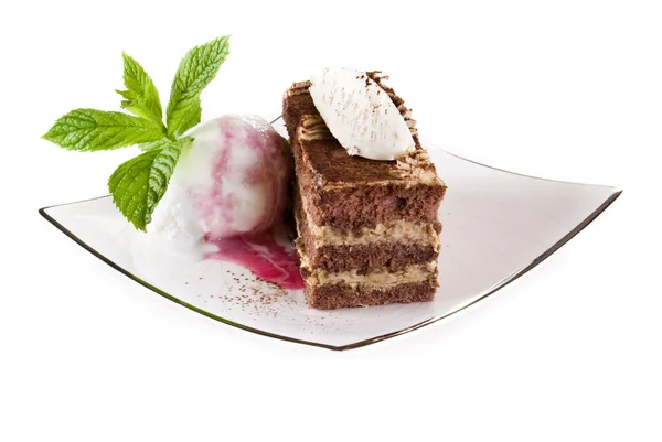 Tiramisu cake with ice cream — Stock Photo, Image