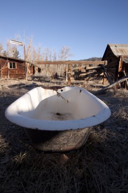 Old bathtub in a field abandoned country vintage clipart