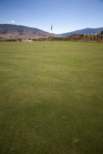 Drapeau du terrain de golf sur l'herbe verte de mise paysage golf — Photo
