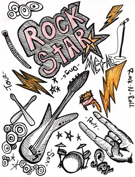Rockstar el çizimi doodles — Stok fotoğraf