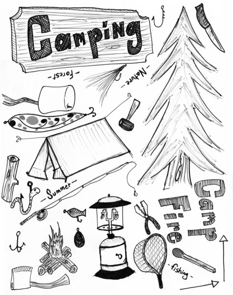 Camping doodles — Stockfoto