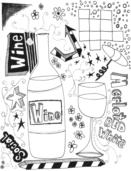 Hand getrokken wijn doodles — Stockfoto