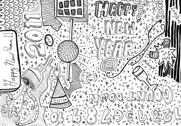 Gelukkig Nieuwjaar hand getrokken doodles — Stockfoto