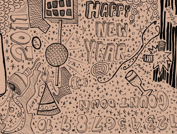 Gelukkig Nieuwjaar hand getrokken doodles — Stockfoto