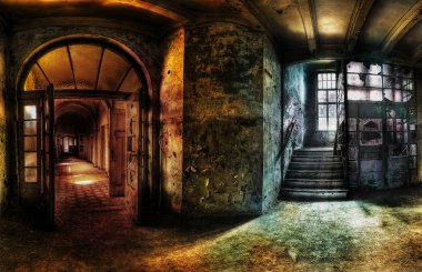 Abandoned Hallway Panorama clipart