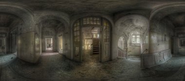 Abandoned hallway panorama clipart