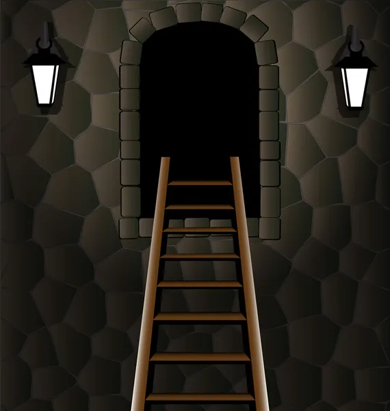 Stone wall and stairs — Stock Illustration Stone wall and stairs Vector Graphics