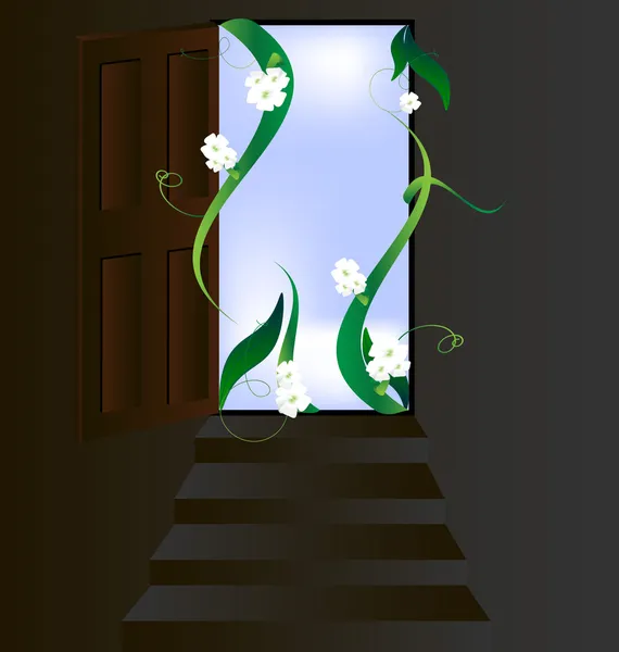 Open door and flowers — Stock Illustration Open door and flowers Royalty Free Stock Vectors
