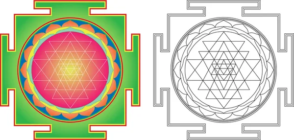 Vektorové Šrí Jantra (nebo Šrí Jantra) pro meditaci. Barvy a — Stockový vektor