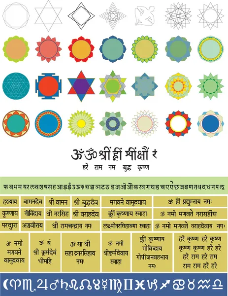 Vector set for yantras: figures and mantras — Stock Vector