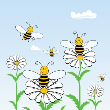 Bees on flowers clipart