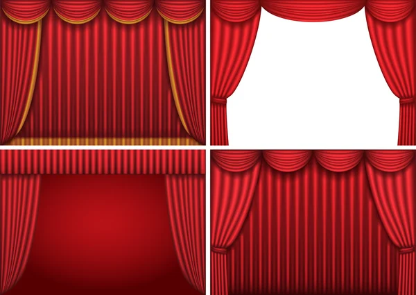 Four backgrounds with red theater curtains. — Stock Vector