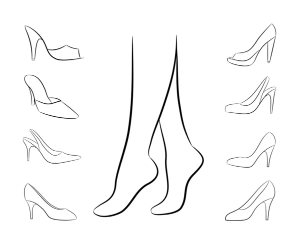矢量轮廓的脚和鞋 — 图库矢量图片
