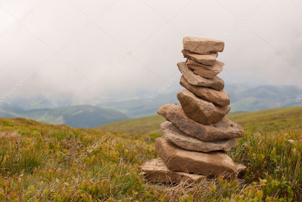 Stack of stones laying in the mountains