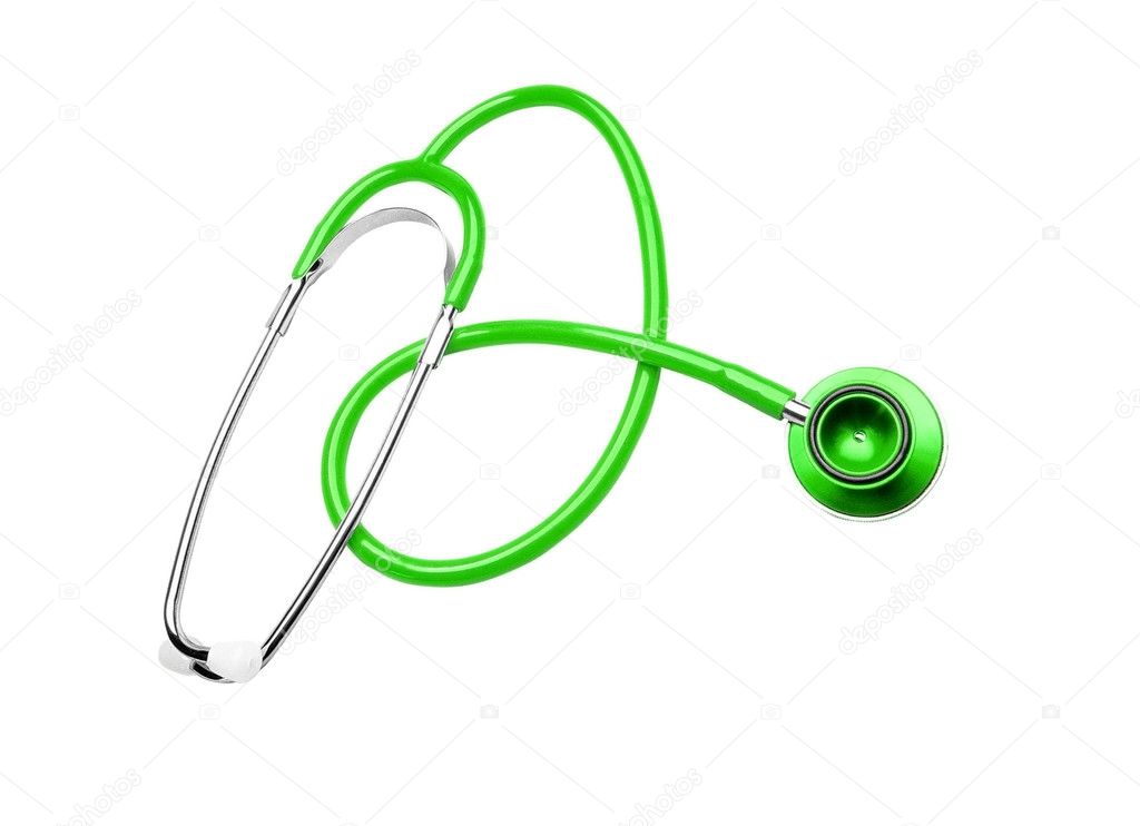 Green Stethoscope isolated on a white background Stock Photo by