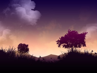 Morning landscape with silhouettes clipart