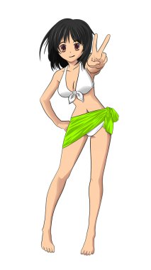 Cool anime girl in bikini clipart