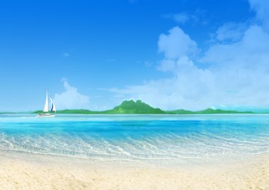 Marine landscape with sailing boat clipart