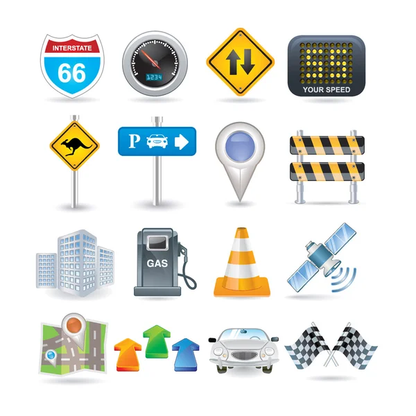 Ensemble d'icônes route et voiture — Image vectorielle
