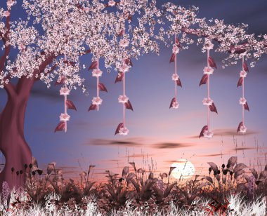 Enchanted nature series - cherry blossom garden clipart