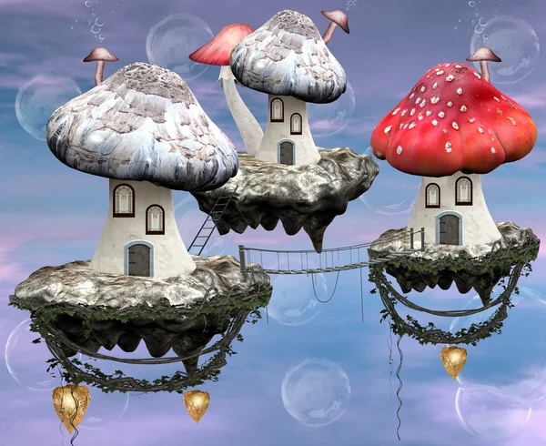 Cogumelos mágicos ilustração da cidade — Fotografia de Stock