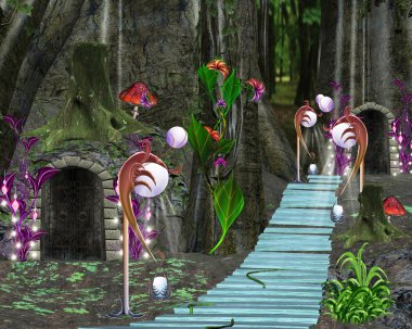 Secret passage in the middle of the forest clipart