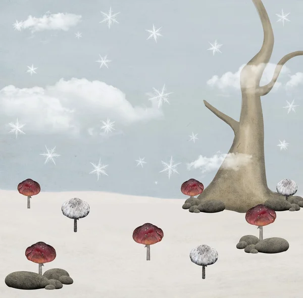 Winter series - mushrooms hill — Stock Photo, Image