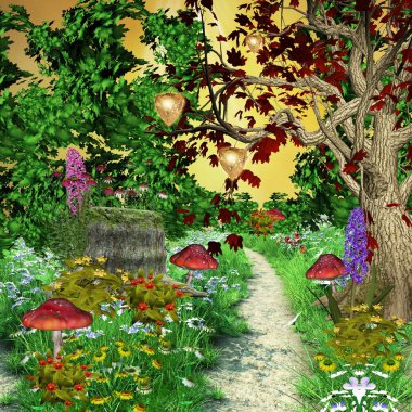 Enchanted pathway in the middle of the forest clipart