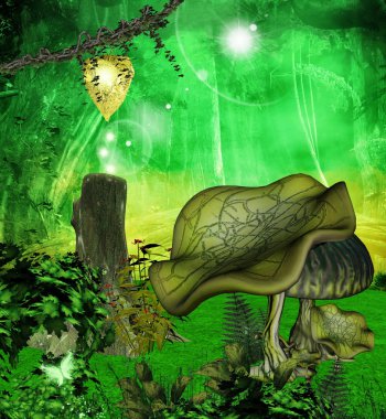 Enchanted mushrooms in the middle of the forest clipart
