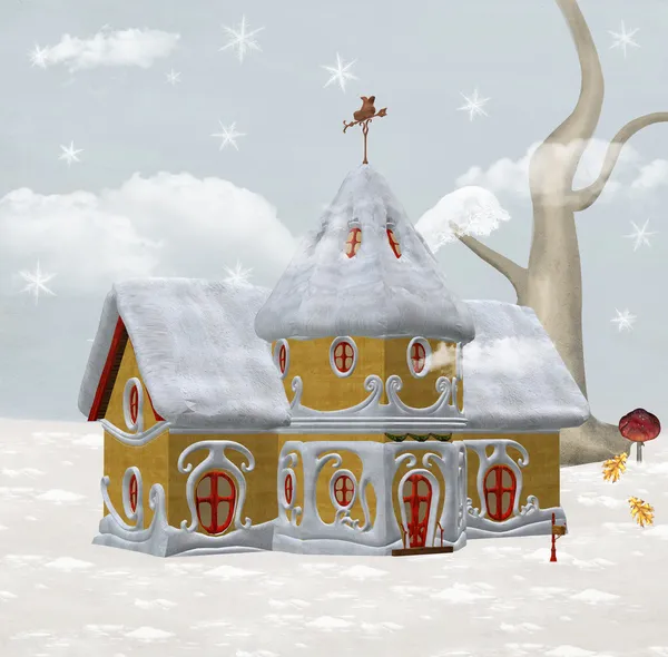 Άγιος Βασίλης χειμώνα σπίτι — Φωτογραφία Αρχείου