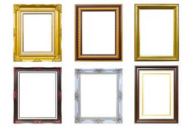 Wood photo image frame isolated on white background clipart