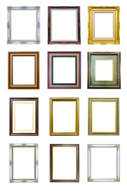 Collection of ancient style wood photo image frame isolated clipart