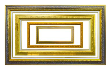 Golden wood photo image frame isolated