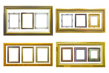 Golden wood photo image frame isolated clipart