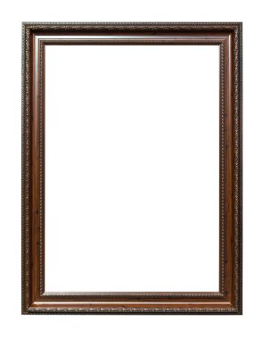 Brown wood photo image frame isolated on white background clipart