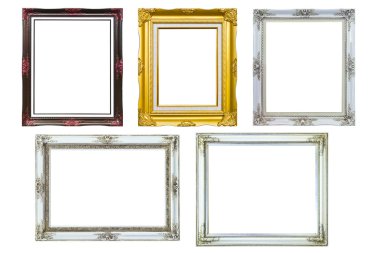 Wood photo image frame isolated on white background clipart