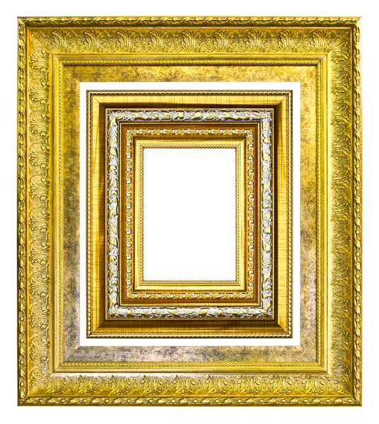 孤立在白色背景上的金色木图片图像框架 — 图库照片