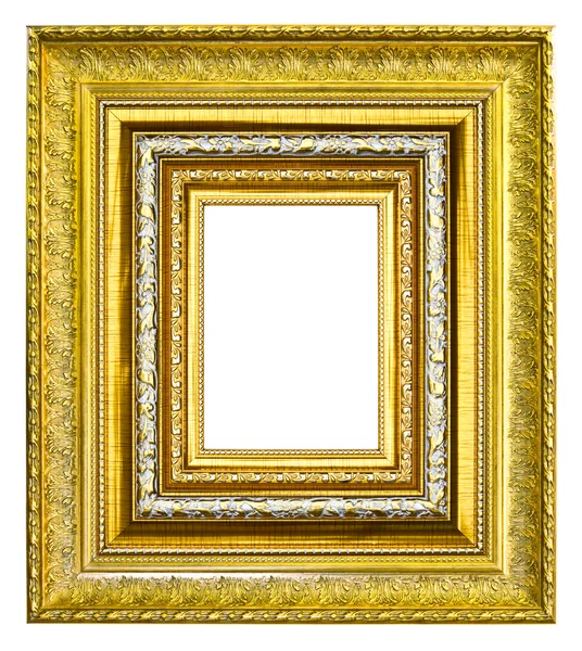 Złoty drewno obraz ramki obrazu na białym tle — Zdjęcie stockowe