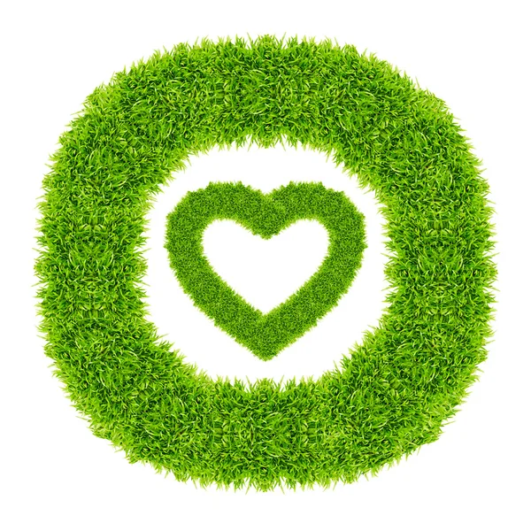 Grünes Gras Liebe Herz Rahmen isoliert — Stockfoto