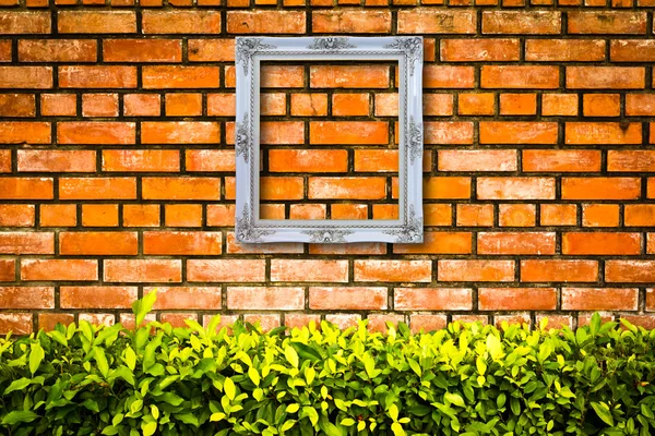 White picture frame on Brick wall — Stock Photo, Image